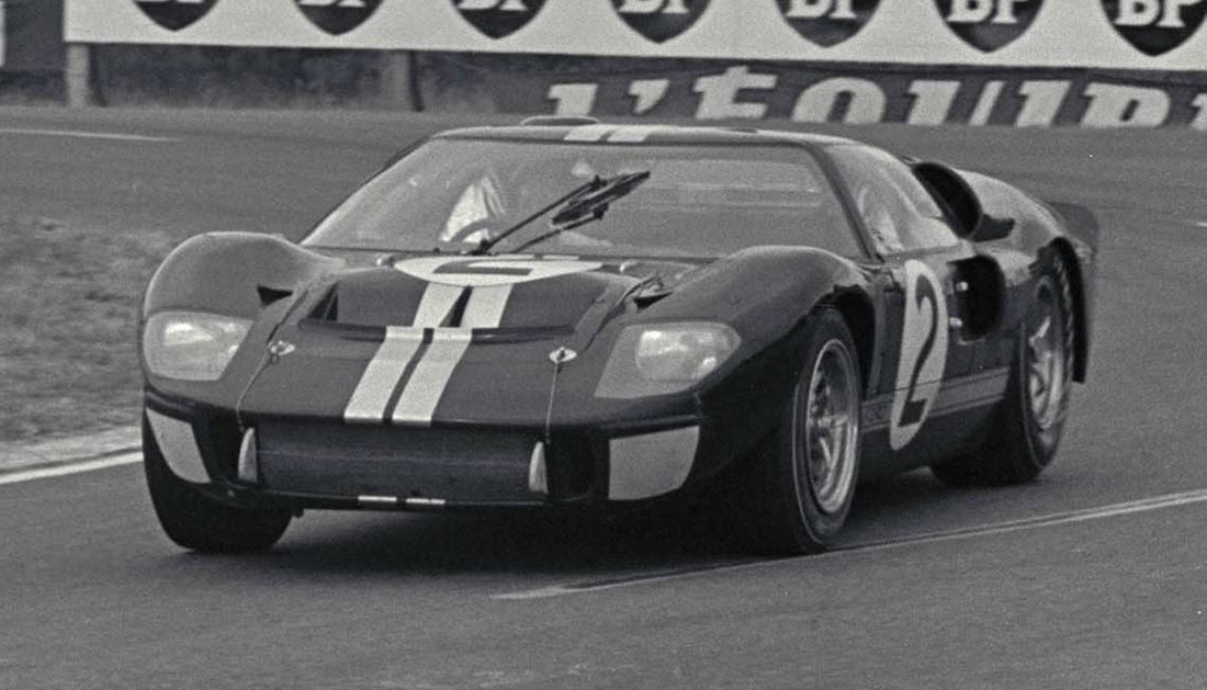 24 Hours of LeMans, LeMans, France, 1966. Bruce McLaren at the Mulsanne Hairpin turn.